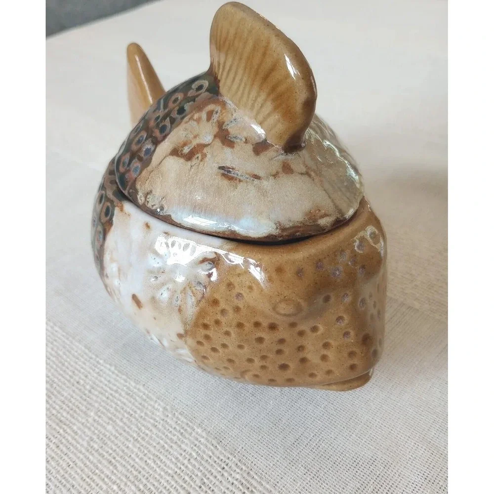 VTG Pier 1 Ceramic Covered Fish Glazed Vessel